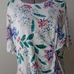 Croft & Barrow Side-Knot Ruched-Look Rayon Floral Tee - Size Large